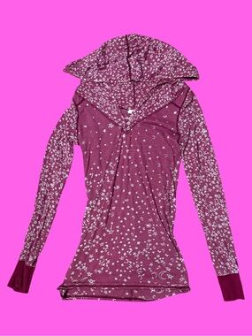 Free People Pink Star & Moon Hooded Top